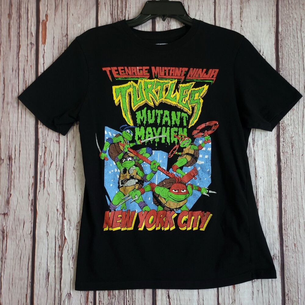 Nickelodeon TMNT Mutant Mayhem NYC Black Graphic T-Shirt Mens M Crew Neck